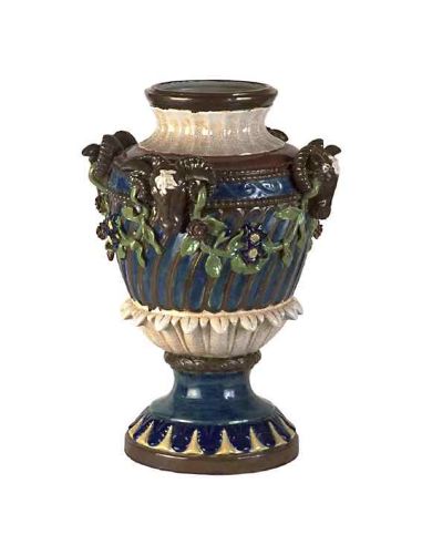 Vase en porcelaine: Vase anses têtes bélier 63cm -Relieve