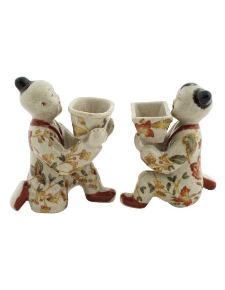 Niño en porcelana. Niños arrodillados pareja 13cm -Hiti