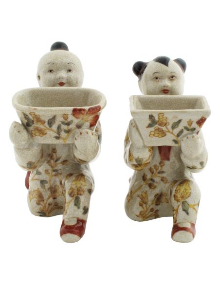Niño en porcelana. Niños arrodillados pareja 13cm -Hiti