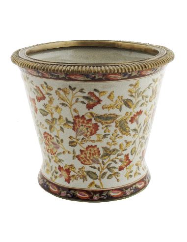 Cache-pot en porcelaine: Cache-pot rond 23cm avec bronze -Hiti