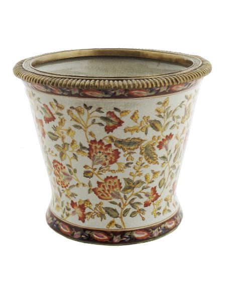 Cache-pot en porcelaine: Cache-pot rond 23cm avec bronze -Hiti