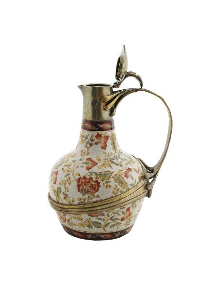 Jarra de porcelana. Jarra asa tapa 28cm con bronce -Hiti
