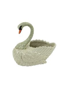 Cisne de porcelana. Cisne jardinera 17cm con bronce -Blancocraquelado