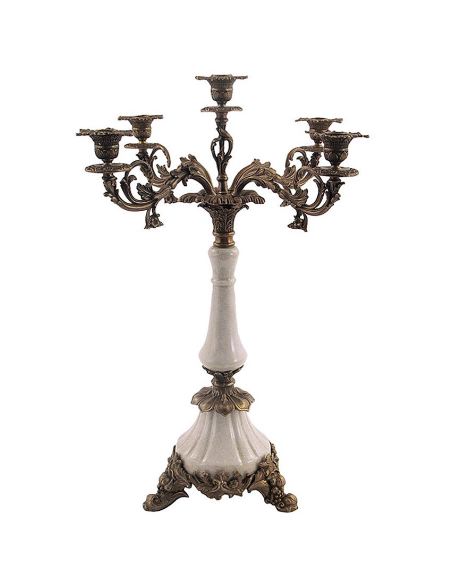 Candelabro de porcelana. Candelabro alto 5 luz 60cm con bronce -Blancocraqu