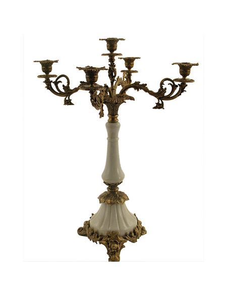 Candelabro de porcelana. Candelabro alto 5 luz 60cm con bronce -Blancocraqu
