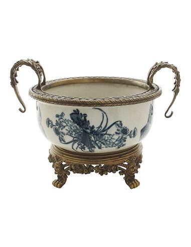 Centro de mesa de porcelana. Centro asas 35cm con bronce -Abanico