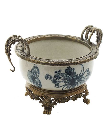 Centro de mesa de porcelana. Centro asas 35cm con bronce -Abanico