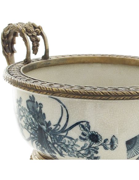 Centro de mesa de porcelana. Centro asas 35cm con bronce -Abanico