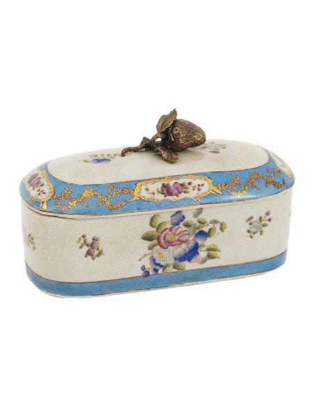 Boîte en porcelaine: Boîte ovale à anse fruit 22cm avec bronze -Milady