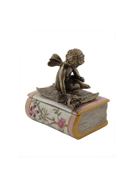 Boîte en porcelaine: Boîte ange sur livre 14cm avec bronze -Komachi