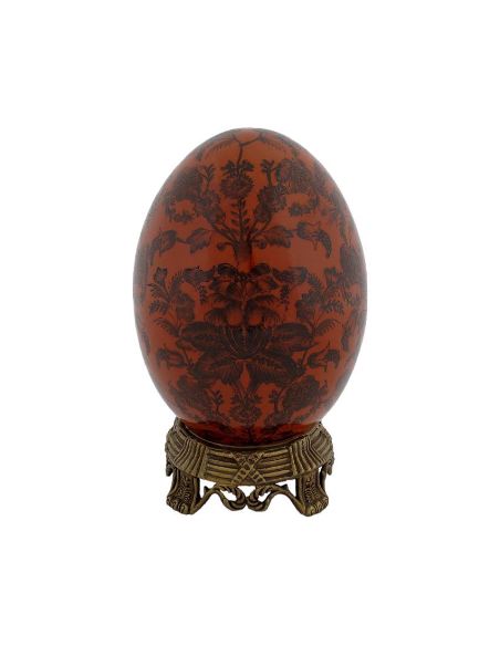 Huevo de porcelana. Huevo 19cm con peana de bronce -Carmesí
