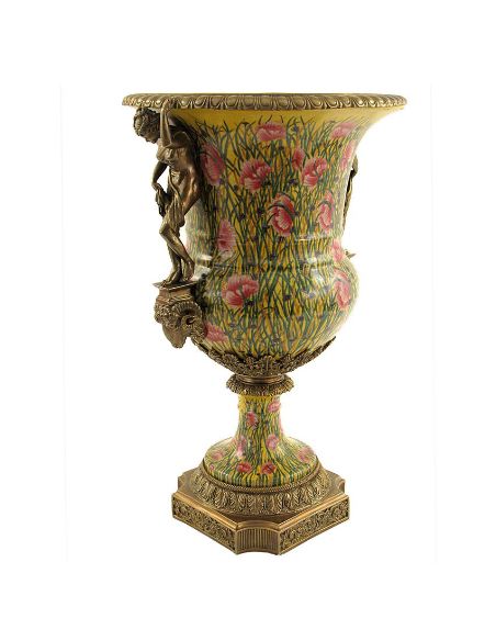 Vase en porcelaine: Coupe forme medicis a/femme 61cm a/bronze -Amapola
