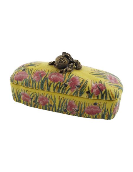 Boîte en porcelaine: Boîte rect. à anse fruit 21cm avec bronze -Amapola