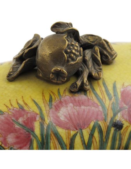 Boîte en porcelaine: Boîte rect. à anse fruit 21cm avec bronze -Amapola