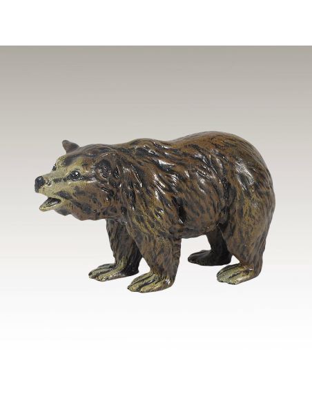 Sculpture en bronze: Ours sur ses 4 pattes peint 