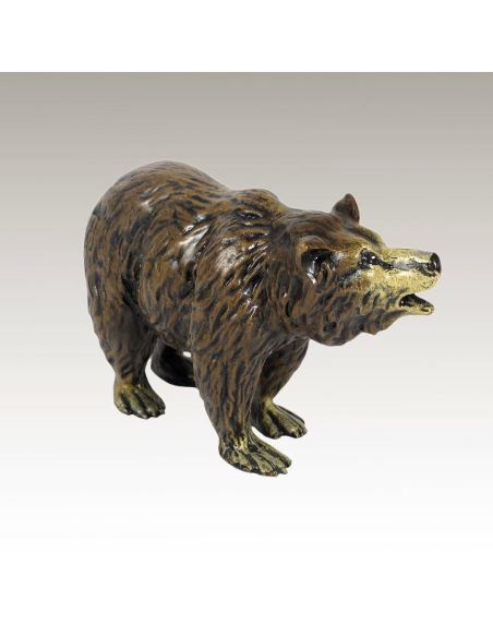 Sculpture en bronze: Ours sur ses 4 pattes peint 