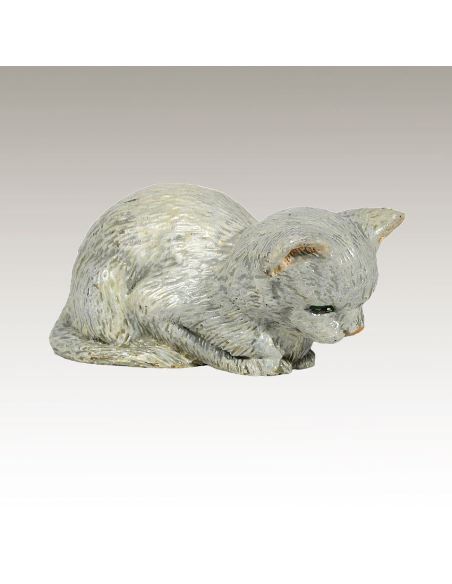 Sculpture en bronze: Chat couché observant peint