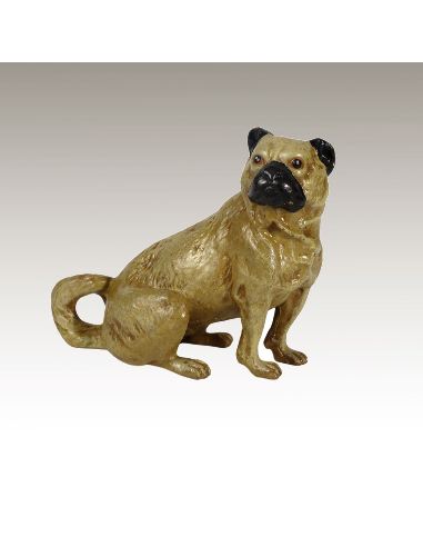 Sculpture en bronze: Chien Carlin peint 