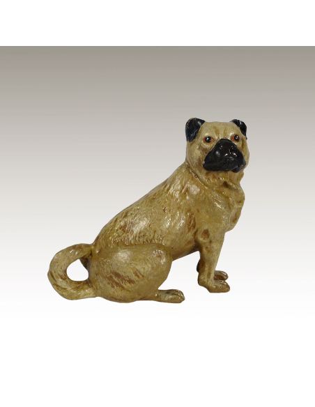 Escultura de bronce. Perro Carlin pintado estilo Viena