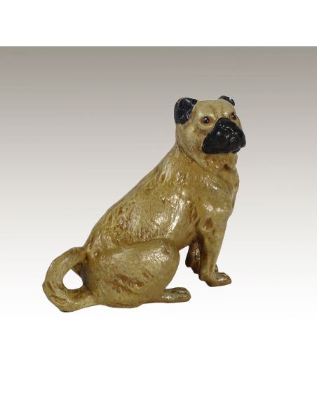 Escultura de bronce. Perro Carlin pintado estilo Viena