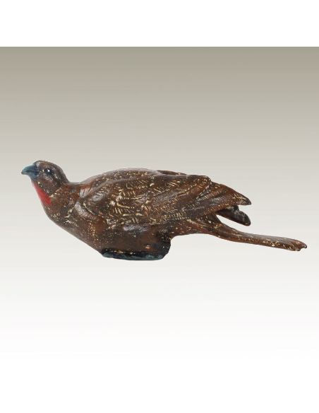 Escultura de bronce. Pájaro trópical (Guacharaca) pintado estilo Viena