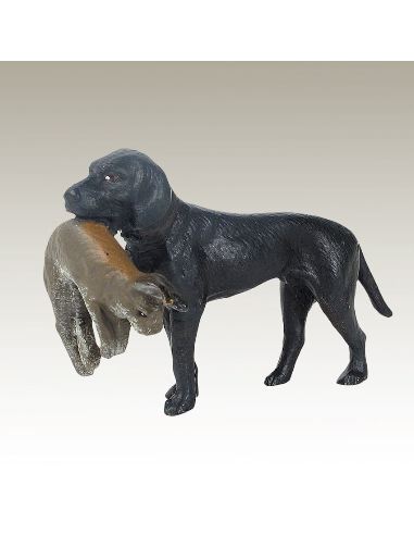 Sculpture en bronze: Chien labrador avec lapin peint 