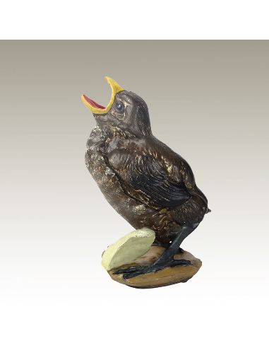 Sculpture en bronze: Oisillon de coucou peint 