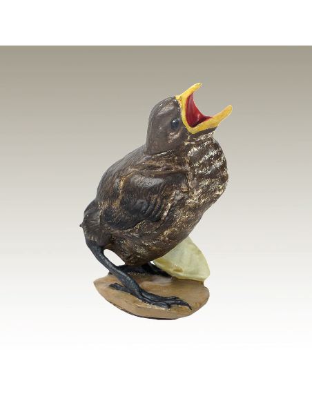 Sculpture en bronze: Oisillon de coucou peint 