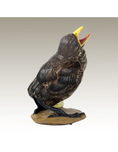 Sculpture en bronze: Oisillon de coucou peint 