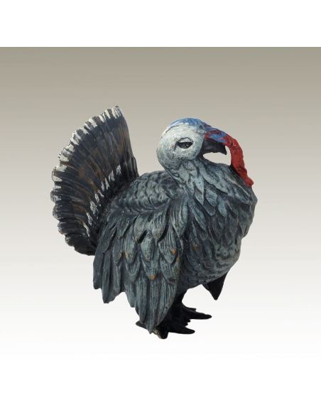 Escultura de bronce. Pavo pintado estilo Viena