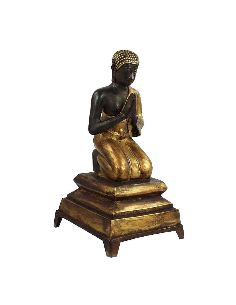 Sculpture en bronze: Moine mains jointes meditation 56cm -Patine dorée