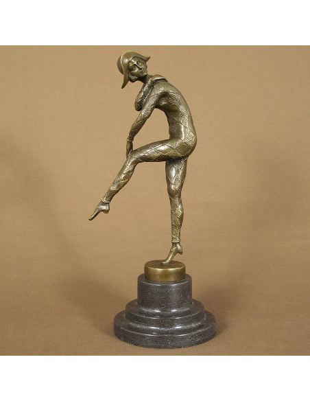Sculpture en bronze: Arlequin Art déco "Dance de l'arlequin" -Pat.brune