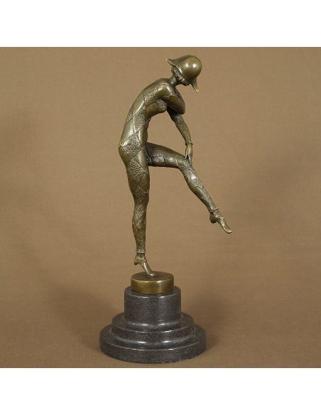 Sculpture en bronze: Arlequin Art déco "Dance de l'arlequin" -Pat.brune
