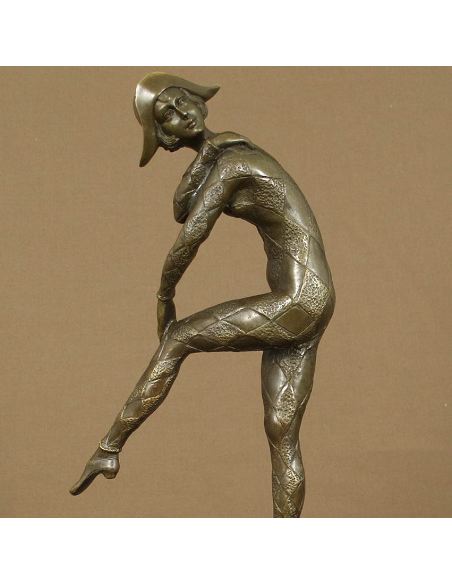 Sculpture en bronze: Arlequin Art déco "Dance de l'arlequin" -Pat.brune