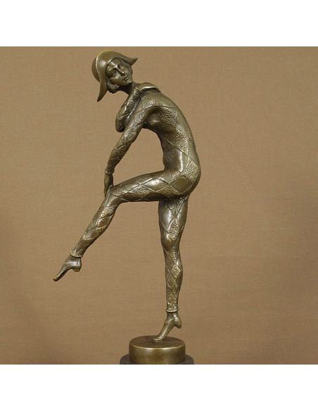 Sculpture en bronze: Arlequin Art déco "Dance de l'arlequin" -Pat.brune