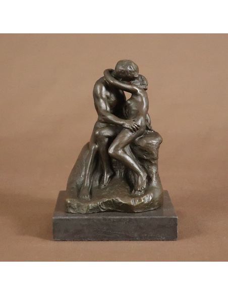 Sculpture en bronze: Homme et femme -Le baiser de Rodin -Patine brune