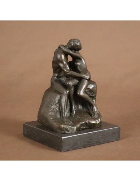Sculpture en bronze: Homme et femme -Le baiser de Rodin -Patine brune
