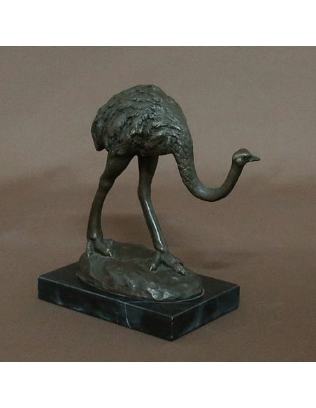 Sculpture en bronze: Autruche -Patine brune
