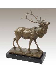 Sculpture en bronze: Cerf bramant -Patine brune