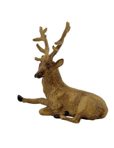 Sculpture en bronze: Cerf couché -Peint