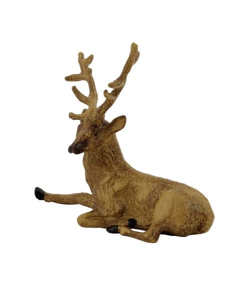 Sculpture en bronze: Cerf couché -Peint