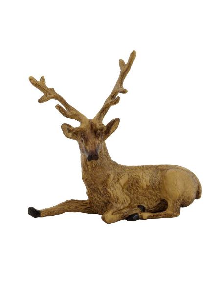 Escultura de bronce. Ciervo tumbado pintado 