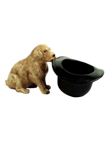 Escultura de bronce. Perrito con sombrero pintado 