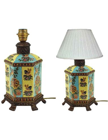 Pied de lampe en porcelaine: Pied de lampe flacon hex. 27cm en bronze -Imperial