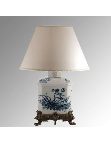 Pie de lampara de porcelana. Pie de lámpara botella 35cm con bronce -Abanico