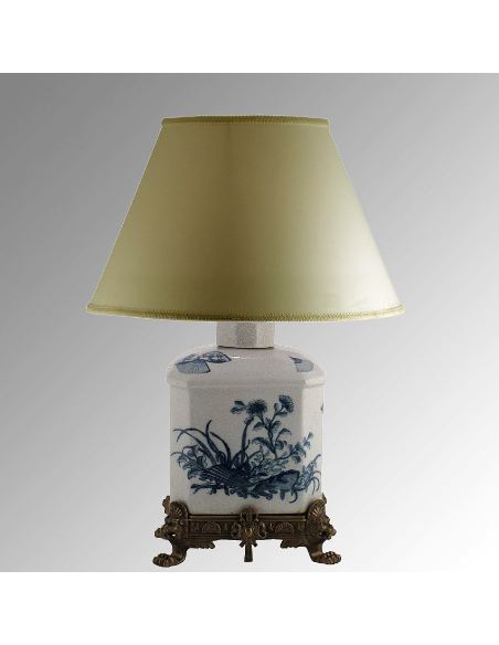 Pie de lampara de porcelana. Pie de lámpara botella 35cm con bronce -Abanico