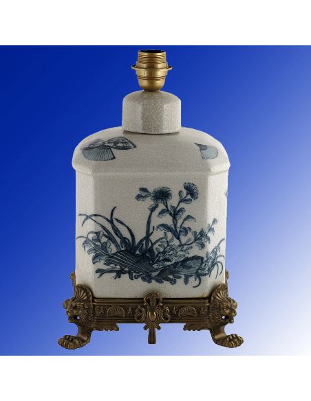 Pie de lampara de porcelana. Pie de lámpara botella 35cm con bronce -Abanico