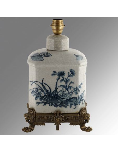 Pie de lampara de porcelana. Pie de lámpara botella 35cm con bronce -Abanico