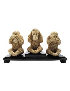 Escultura de Hueso Monos de la sabiduría 10cm set de 3 con peana