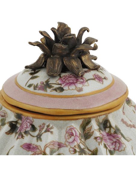 Boîte en porcelaine: Boîte godronnée 18cm avec bronze -Komachi     